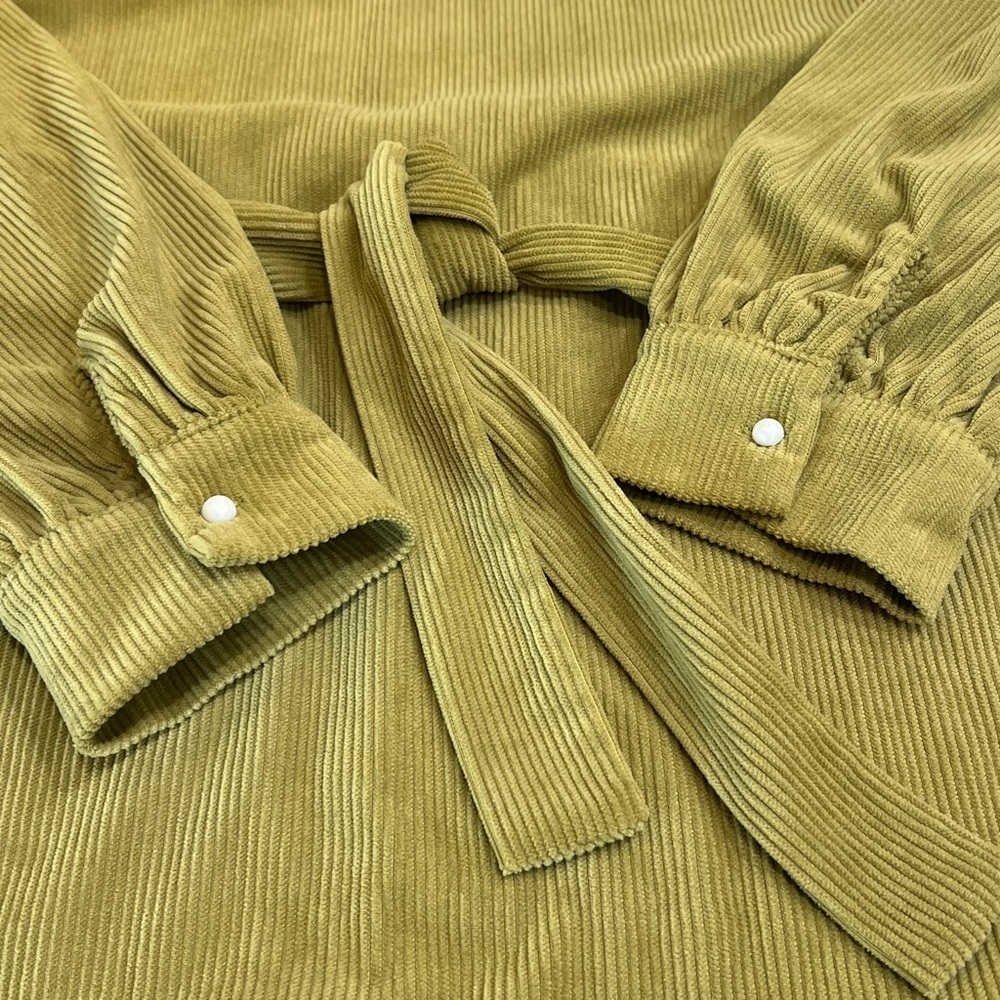 SHEIN Corduroy Mock Neck Belted Long Sleeve Dress Olive Green Size M - Picture 3 of 11